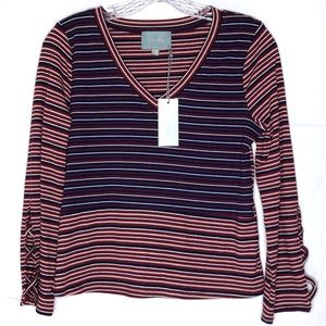 Skies Are Blue Striped Knit V Neck Top NWT